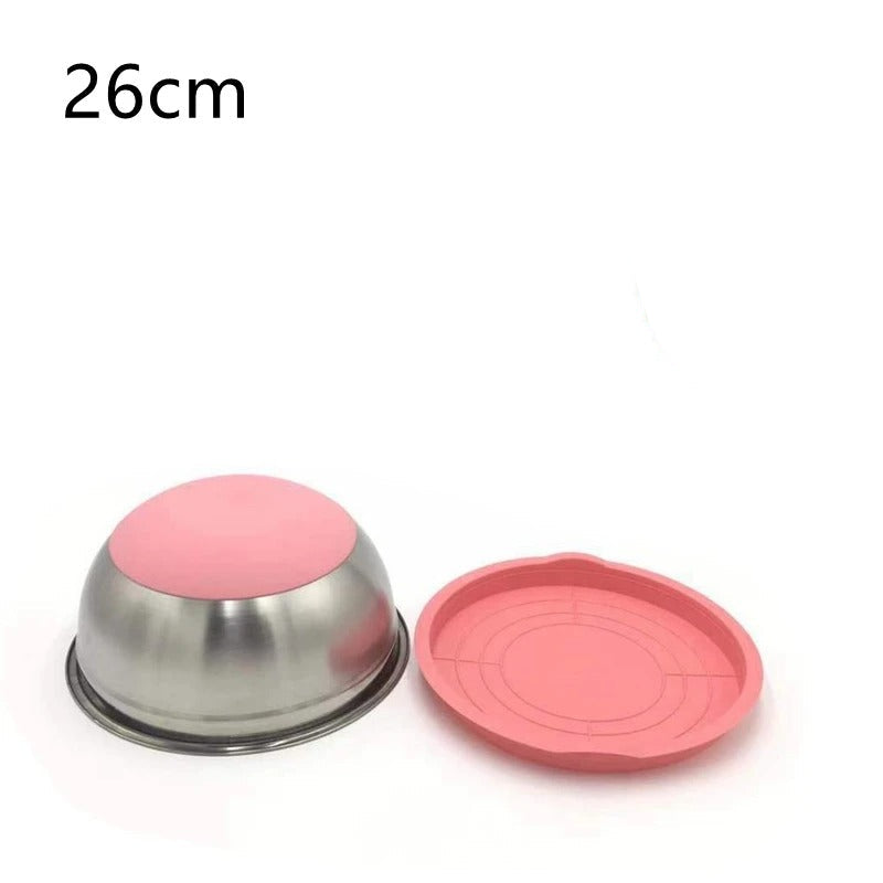 Bol à Mélanger Inox 304 avec Couvercle en silicone rose, 26 cm de diamètre, idéal pour la cuisine
