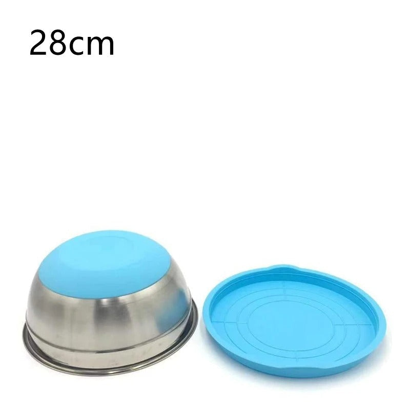 Bol à Mélanger Inox 304 de 28 cm avec Couvercle en silicone bleu pour cuisine pratique