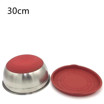 Bol à Mélanger Inox 304 avec Couvercle rouge de 30 cm, idéal pour la cuisine et le stockage.