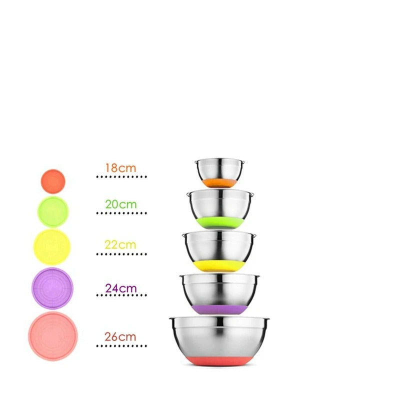 Ensemble de Bols à Mélanger Inox 304 avec Couvercle, 5 tailles empilables pour la cuisine