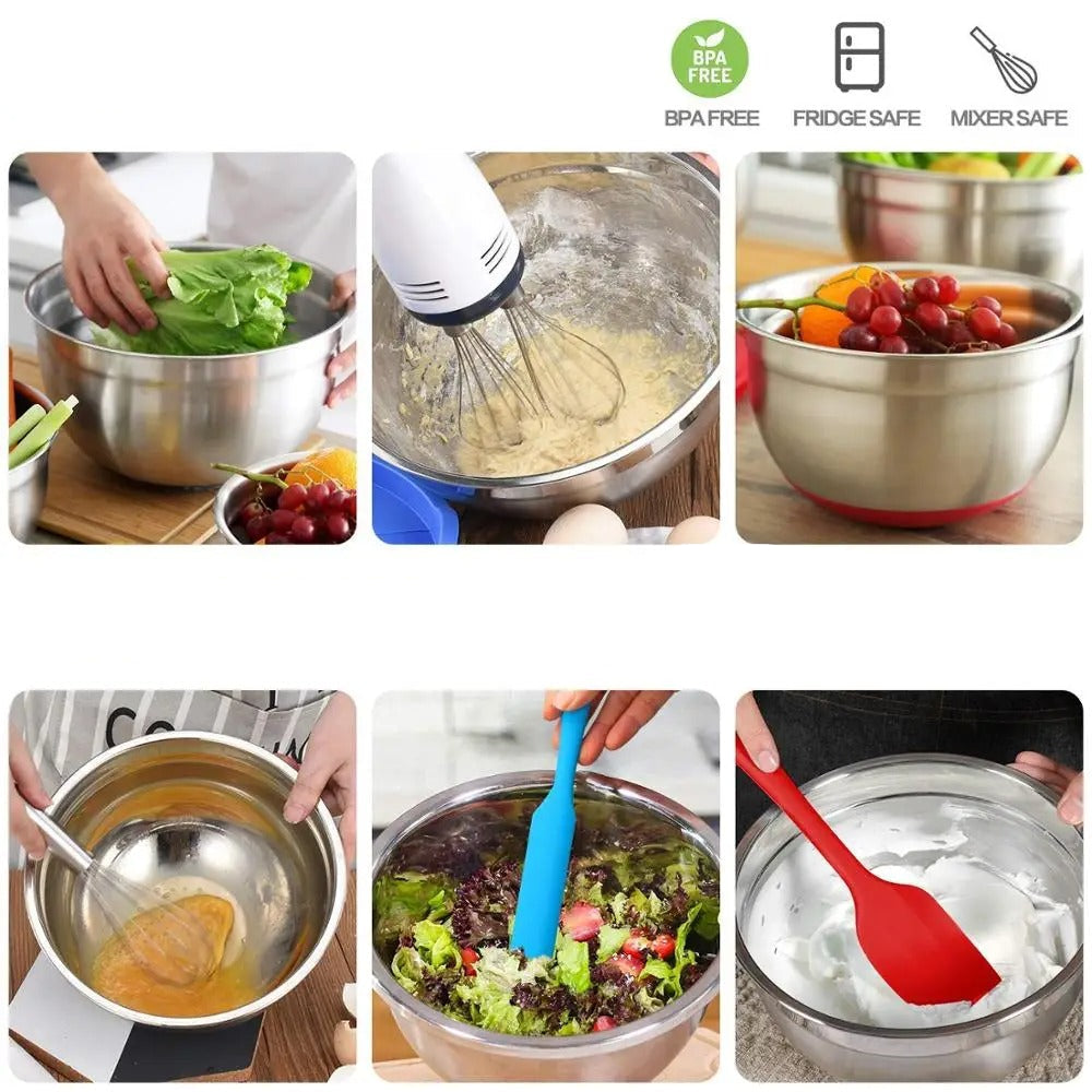 Bols à Mélanger Inox 304 avec Couvercle, idéaux pour préparer, mélanger et conserver les aliments