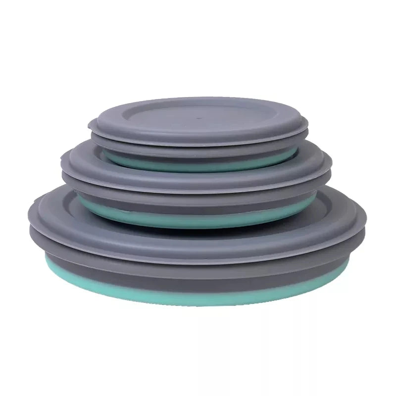 Bols Pliables Silicone x3 – Nomades Hermétiques Écolos en silicone gris et vert avec couvercles assortis