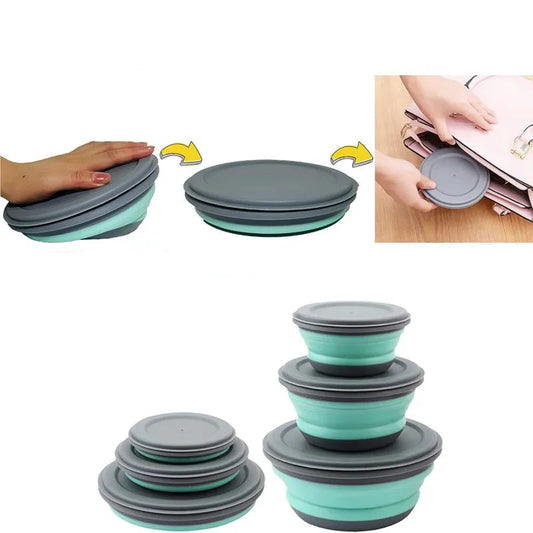 Bols Pliables Silicone x3 – Nomades, Hermétiques, Écolos, empilés et pliés pour un rangement compact