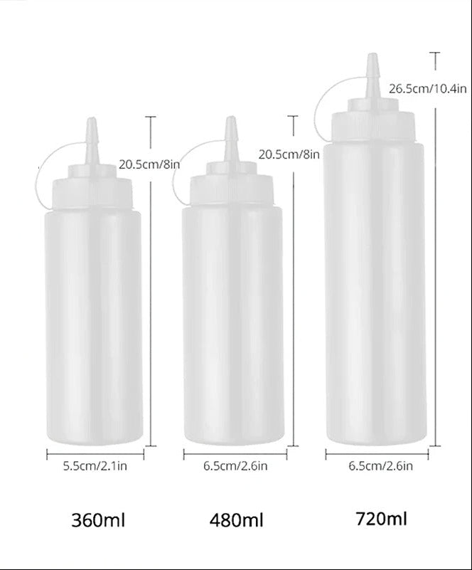 Bouteilles à Sauce Squeeze Réutilisables – 360 à 720 ml en trois tailles avec embouts pratiques