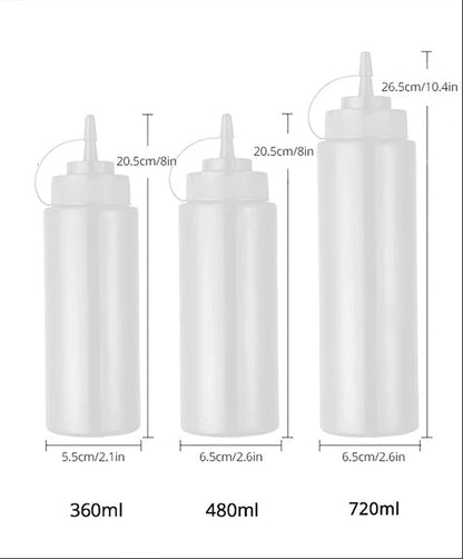 Bouteilles à Sauce Squeeze Réutilisables – 360 à 720 ml en trois tailles avec embouts pratiques