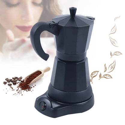 Cafetière Moka Électrique Bymaocar 300ml en noir avec base élégante pour un café savoureux