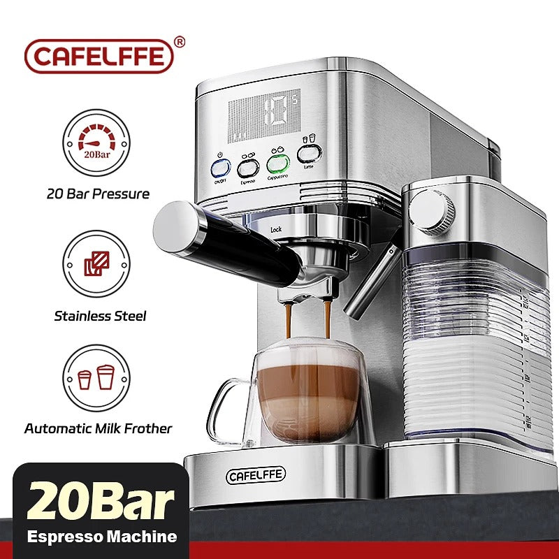 Machine à café automatique avec mousseur à lait intégré en acier inoxydable avec affichage numérique