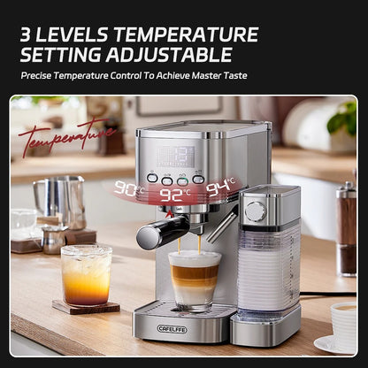 Machine à café automatique avec mousseur à lait intégré et réglage de température ajustable en trois niveaux