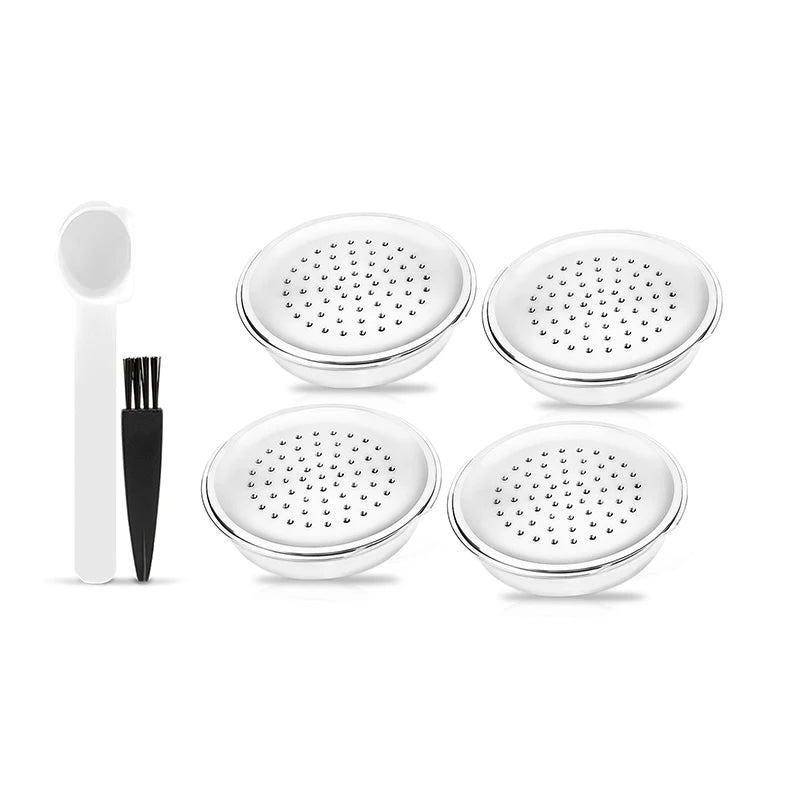 Capsule Réutilisable Senseo – Café Écologique et Économique lot de 4 capsules acier avec cuillère et petite brosse de nettoyage