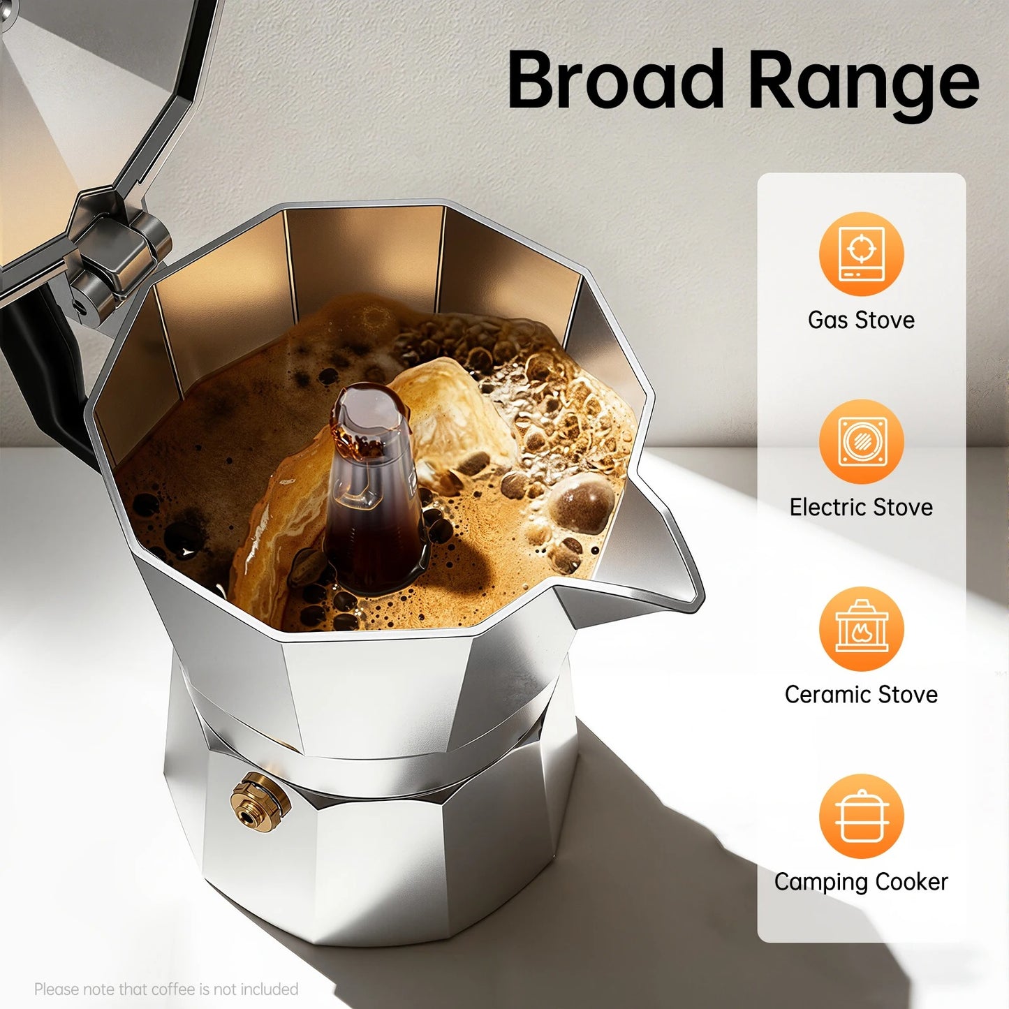 Cafetière italienne électrique 3 tasses avec plaque chauffante réglable, conçue pour différents types de cuisson.
