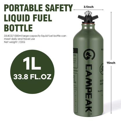 Bouteille Carburant Liquide 0,5L & 1L – Réchaud Outdoor verte capacité 1 litre sécurité portable