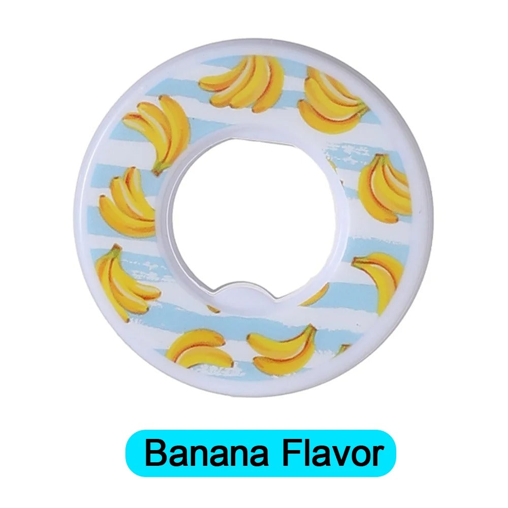 Capsules aromatisées pour gourde au goût de banane avec design de bananes sur fond rayé
