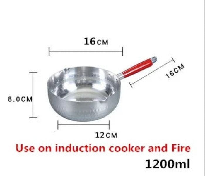 Casserole antiadhésive aluminium de 1200 ml avec poignée rouge, compatible induction et gaz