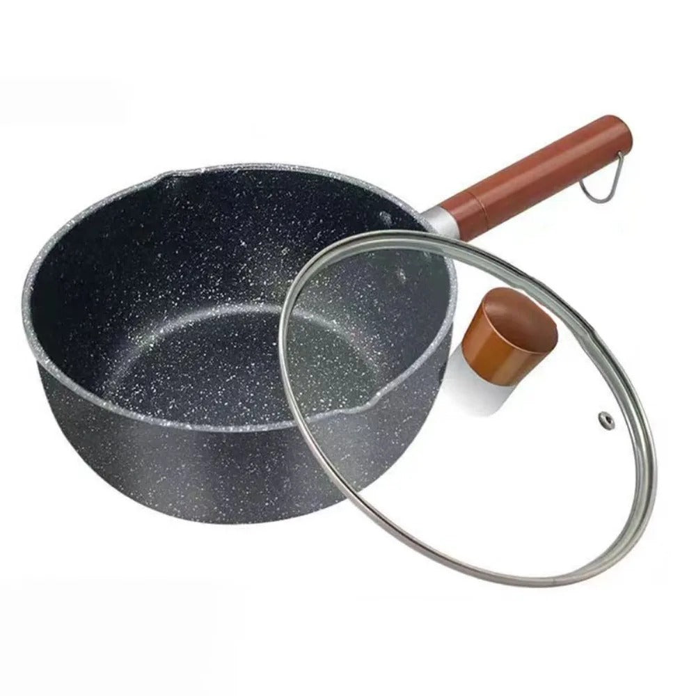 Casserole Antiadhésive avec Bec Verseur & Manche Bois, idéale pour la cuisson quotidienne en cuisine