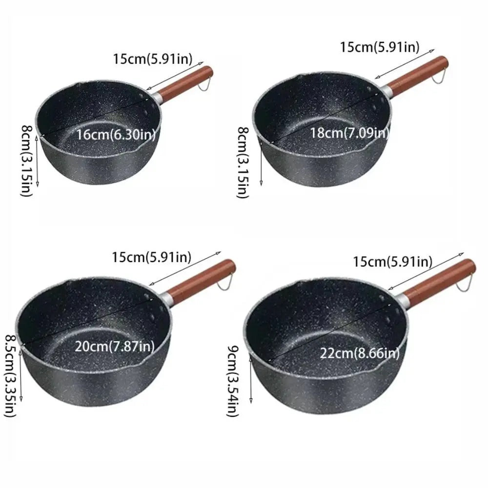 Casserole Antiadhésive avec Bec Verseur & Manche Bois de différentes tailles pour une cuisine pratique
