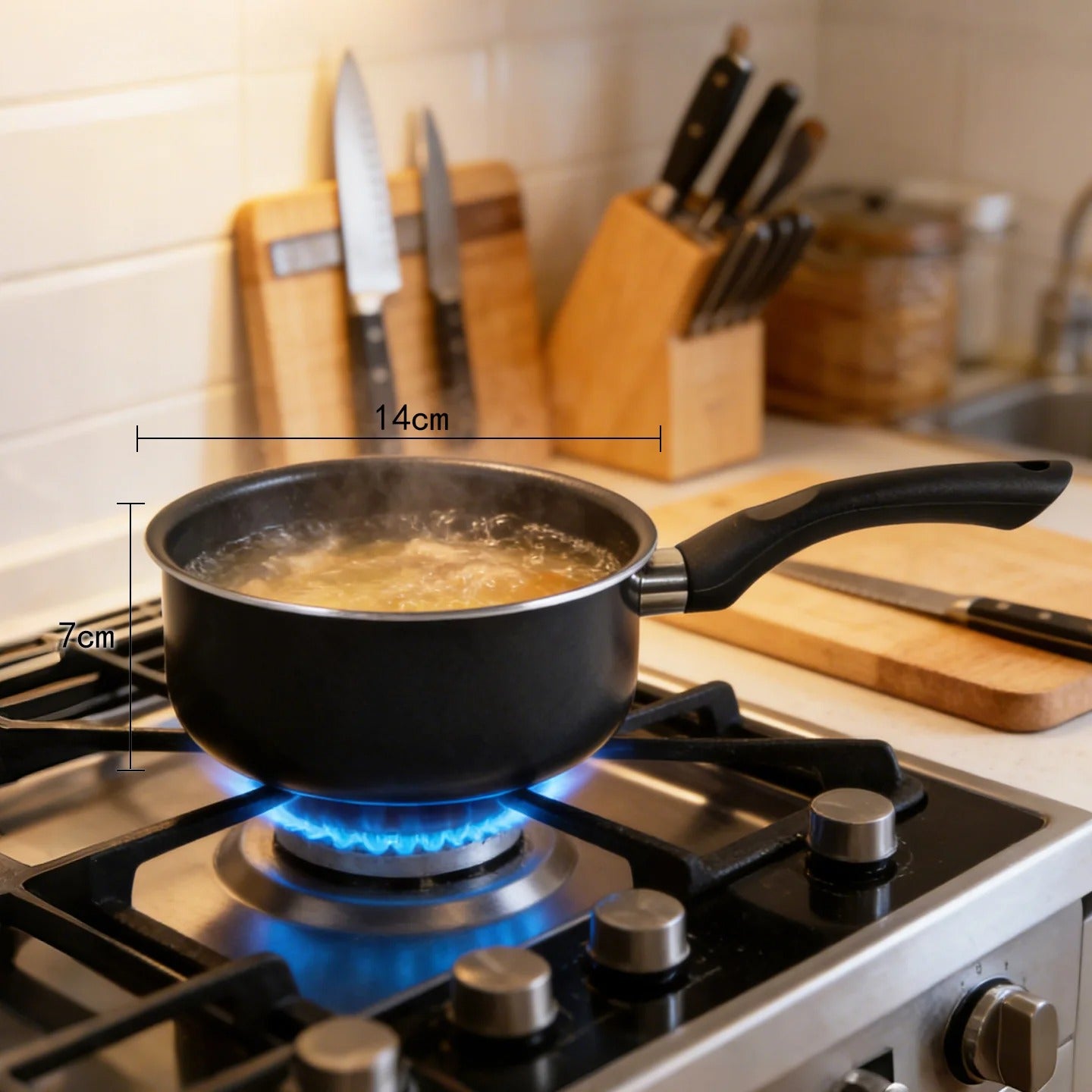 Casserole antiadhésive compacte avec poignée résistante à la chaleur, parfaite pour cuisiner sur cuisinière.