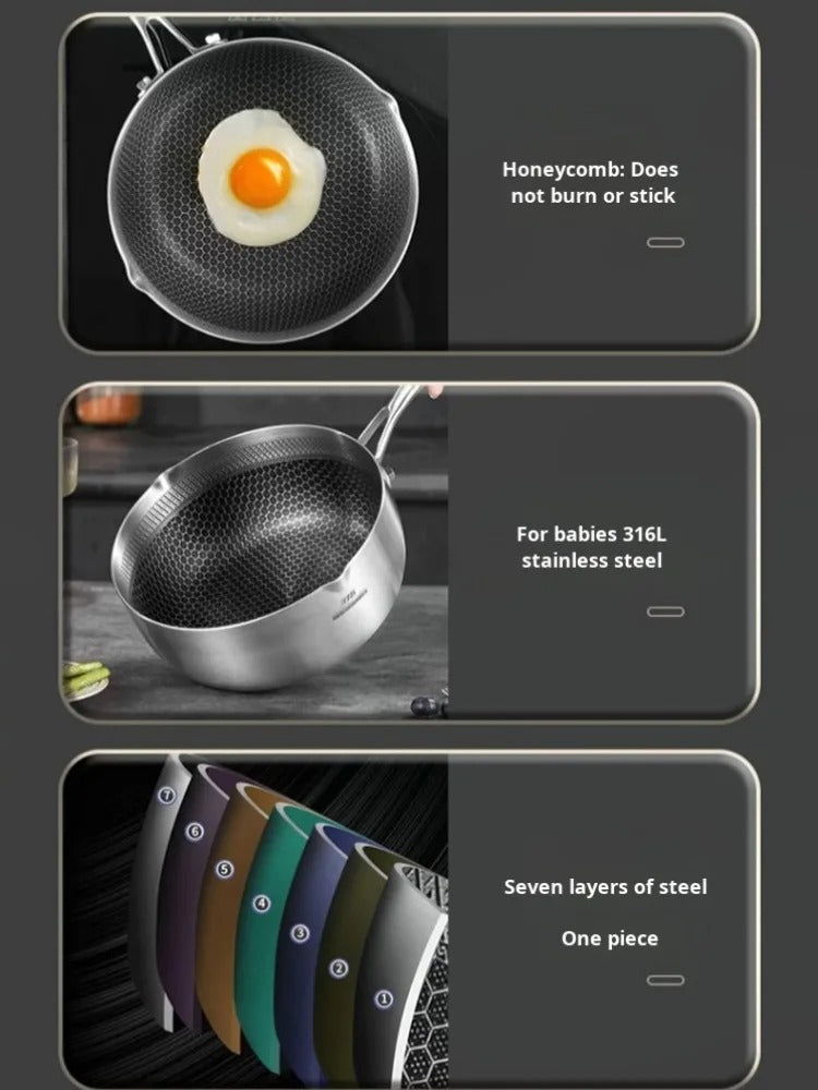 Casserole Inox 316 Sans Revêtement avec design en nid d'abeille pour une cuisson antiadhésive