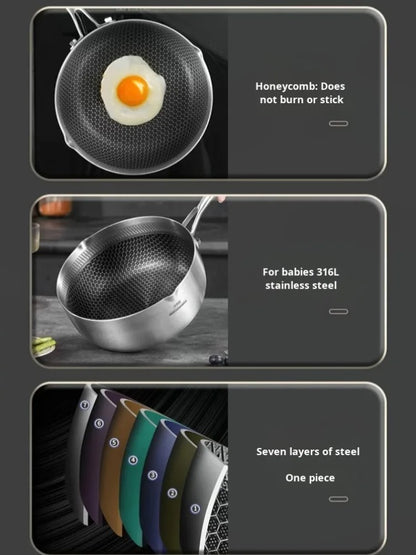 Casserole Inox 316 Sans Revêtement avec design en nid d'abeille pour une cuisson antiadhésive