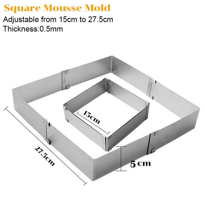 Cercle à Gâteau Réglable Inox – Rond ou Carré en acier inoxydable, réglable de 15 cm à 27,5 cm