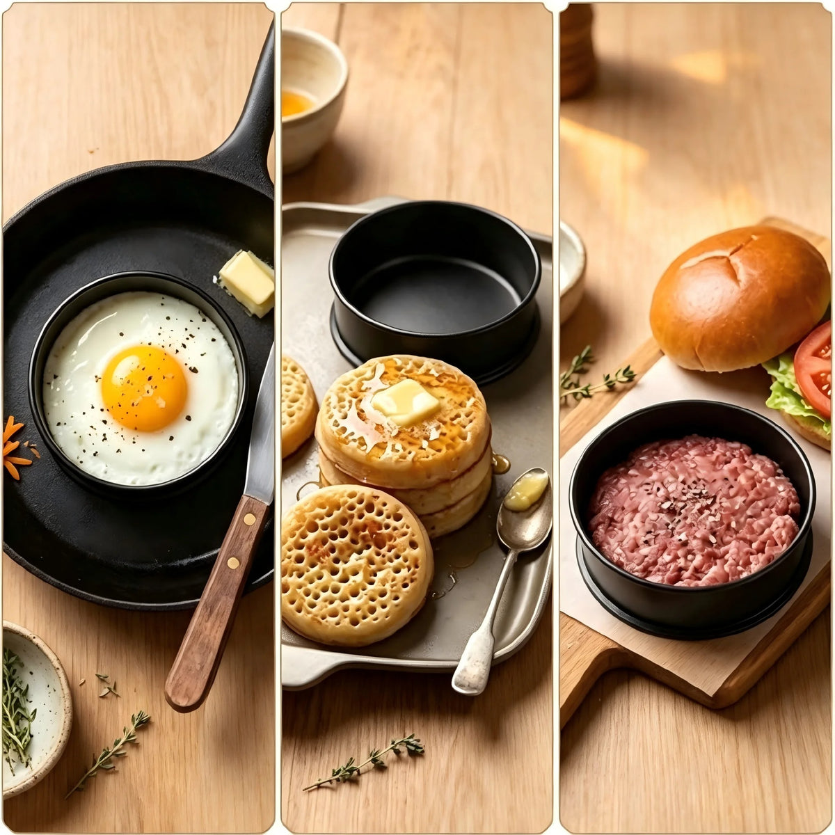 Cercles à Pâtisserie Inox Antiadhésifs – Lot de 6 pour préparer crêpes, burgers et œufs au plat