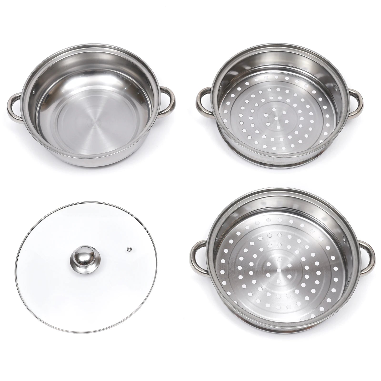 Cuit vapeur inox 3 niveaux – Cuisson saine rapide Ustensile de chef ensemble inox trois étages avec couvercle en verre