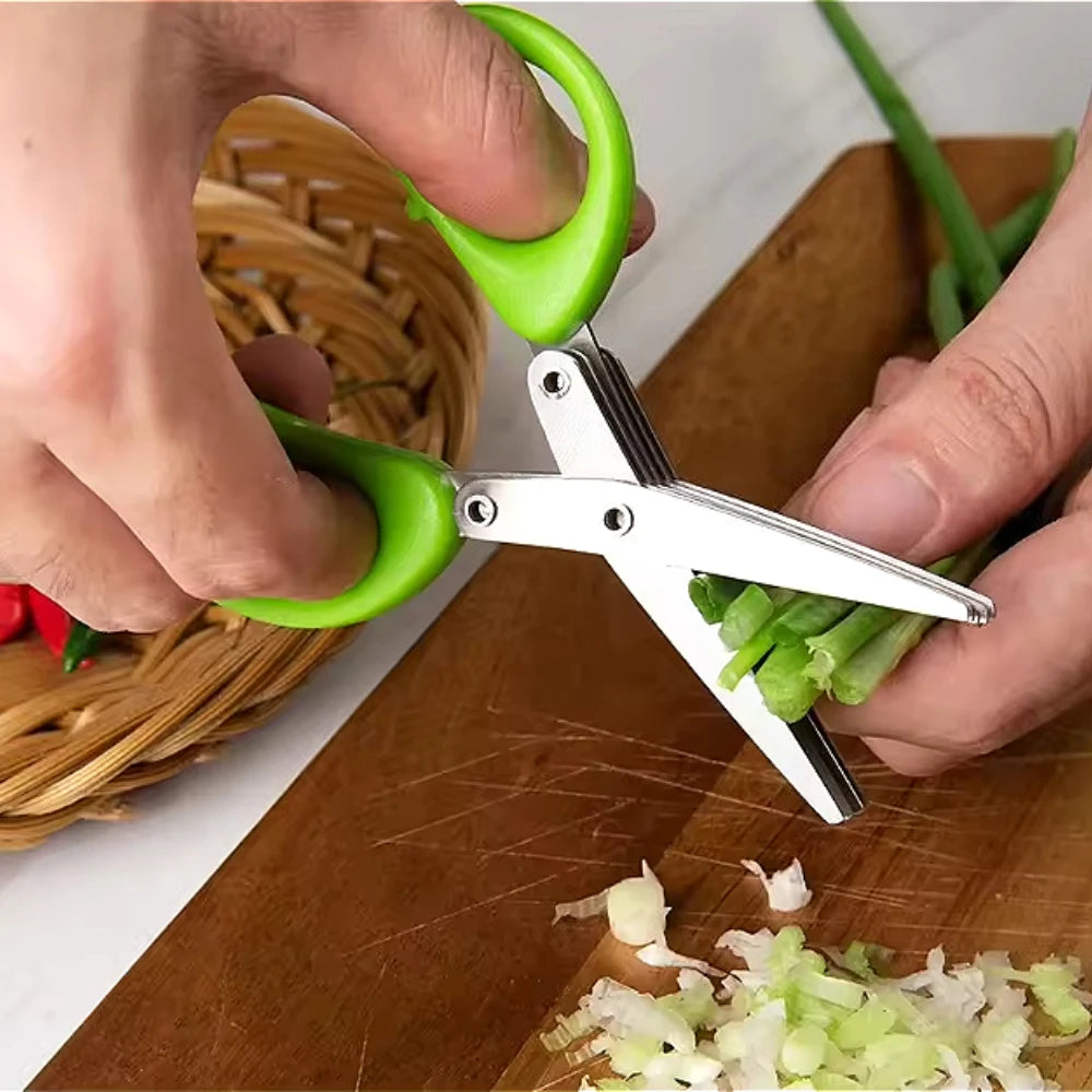 Ustensile de chef montrant Ciseaux de Cuisine 3 et 5 Lames – Couper Herbes pour ciseler fines herbes