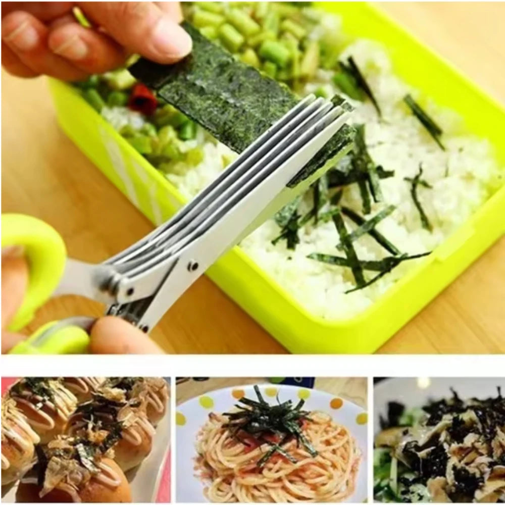 Ciseaux de Cuisine 3 et 5 Lames – Couper Herbes pour découper algues et fines herbes sur riz pâtes et salades