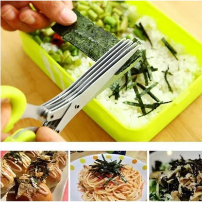 Ciseaux de Cuisine 3 et 5 Lames – Couper Herbes pour découper algues et fines herbes sur riz pâtes et salades