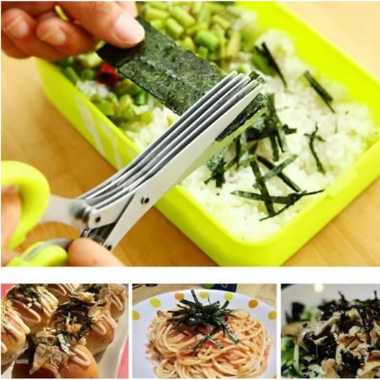Ciseaux de Cuisine 3 et 5 Lames – Couper Herbes pour découper algues et fines herbes sur riz pâtes et salades