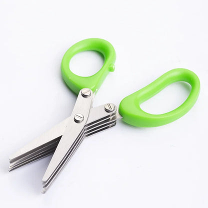 Ciseaux de Cuisine 3 et 5 Lames – Couper Herbes. Ustensile de chef ciseaux à herbes vert poignée ergonomique inox