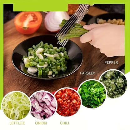 Ciseaux de Cuisine 3 et 5 Lames – Couper Herbes. Ustensile de chef coupant cives et herbes fraîches en bol
