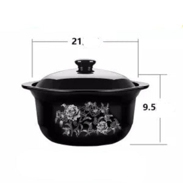 Cocotte en Céramique – 18 & 21 cm noire avec décor floral blanc et couvercle assorti