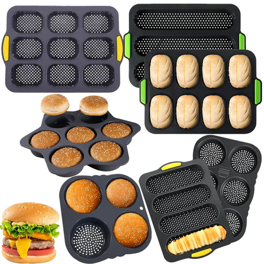 Moules perforés pour petits pains et burgers cuisson uniforme. Moule à Pain & Burgers en Silicone – Antiadhésif, Durable.