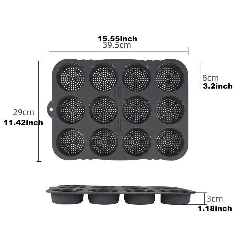 Ustensile de chef Moule à Pain & Burgers en Silicone – Antiadhésif, Durable. Moule 12 cavités perforées 39,5 x 29 cm