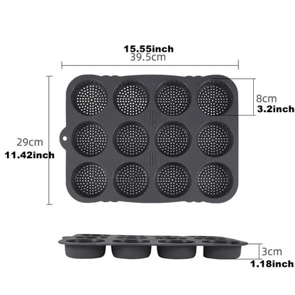 Ustensile de chef Moule à Pain & Burgers en Silicone – Antiadhésif, Durable. Moule 12 cavités perforées 39,5 x 29 cm