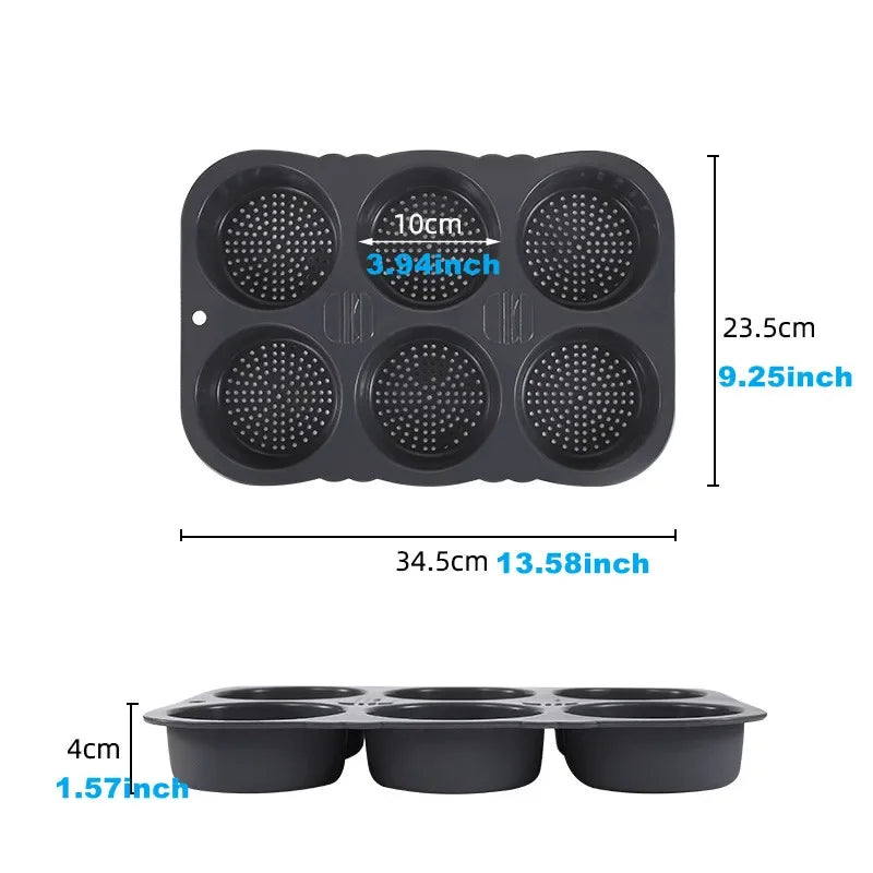 Moule à Pain & Burgers en Silicone – Antiadhésif, Durable. Moule 6 cavités noir 34,5 x 23,5 cm, cavités 10 x 4 cm