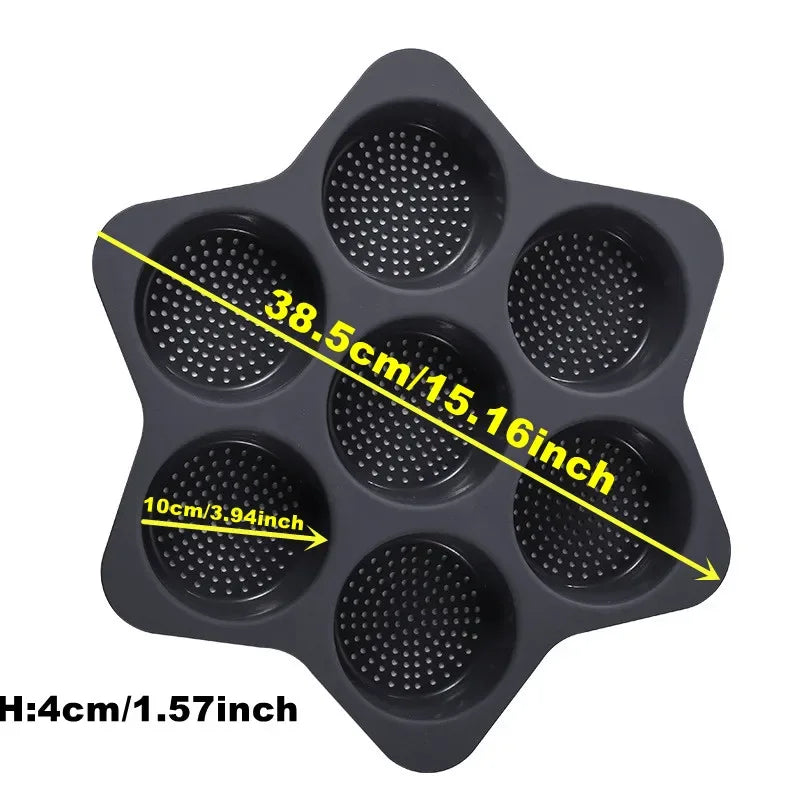 Moule à Pain & Burgers en Silicone – Antiadhésif, Durable. Moule étoile 7 cavités perforées 10 cm pour pains et burgers