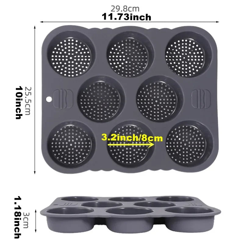 Moule à Pain & Burgers en Silicone – Antiadhésif, Durable. Moule gris 9 cavités perforées pour pains et buns 29.8x25.5 cm