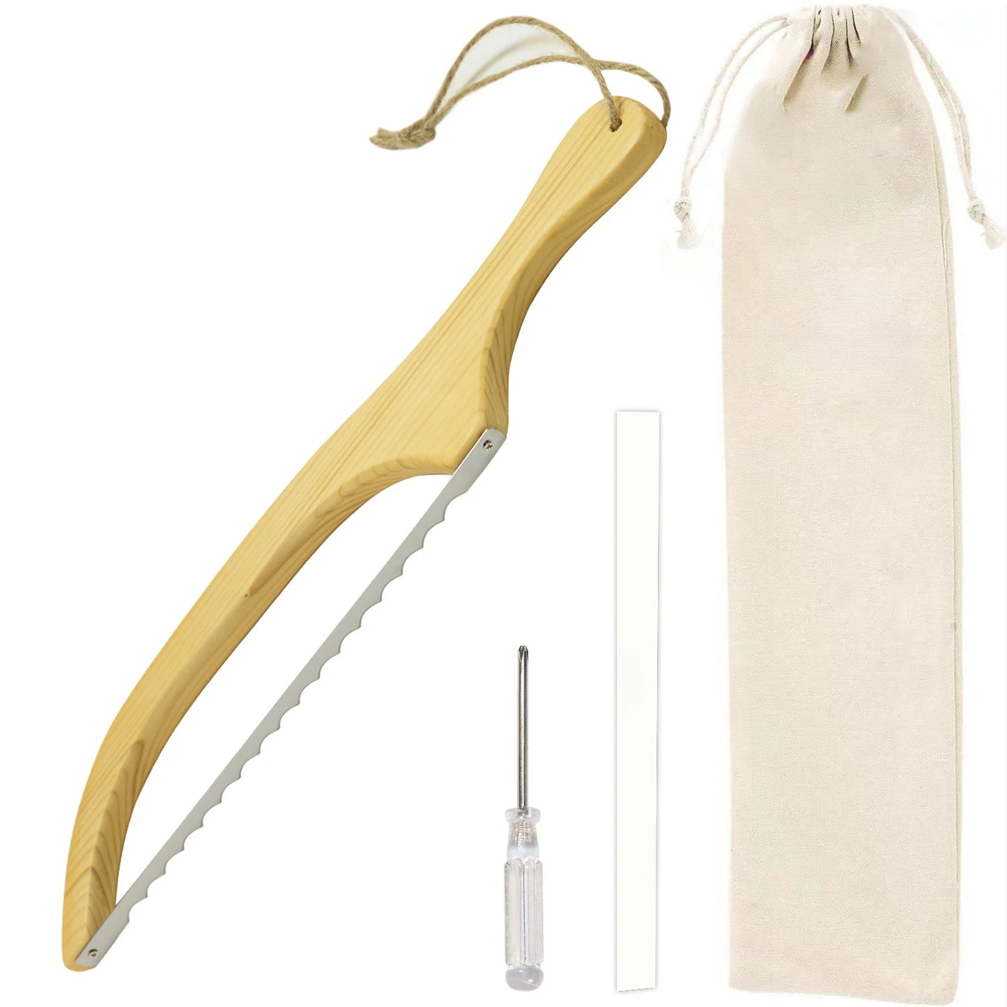 Couteau à Pain Dentelé Inox & Bois – Coupe Sans Miettes avec lame inox, manche en bois et sac de rangement