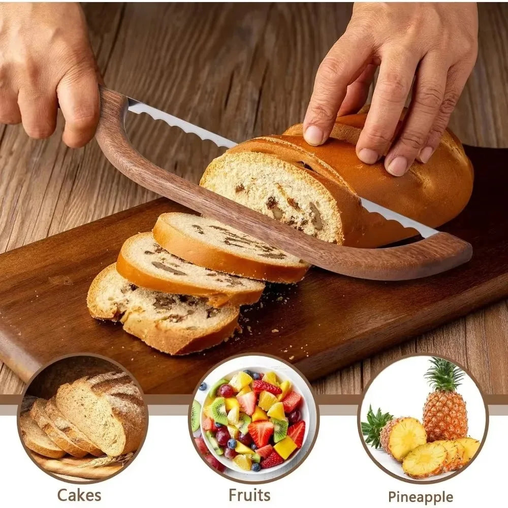 Couteau à Pain Inox – Sans Miettes & Manche Bois Confort tranchant du pain frais sur planche en bois