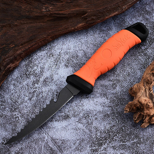 Couteau à Poisson Pro – Lame Inox Ultra Tranchante 5 à 9 pouces avec manche orange antidérapant