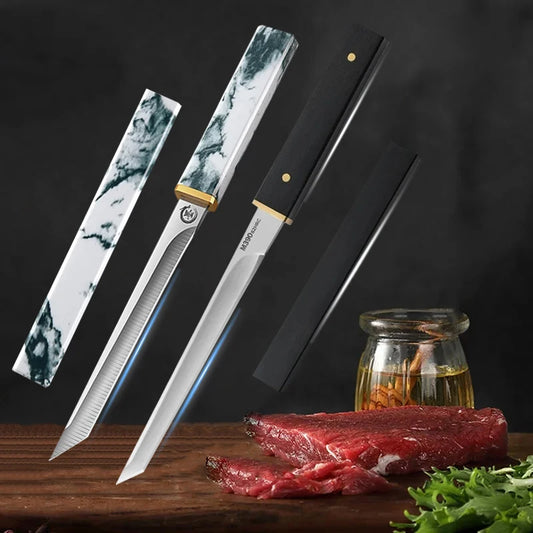 Couteau de Cuisine Utilitaire 8 cm – Tranchant Pro Noir ou Blanc – Spécial Viande avec lame en acier et poignées élégantes