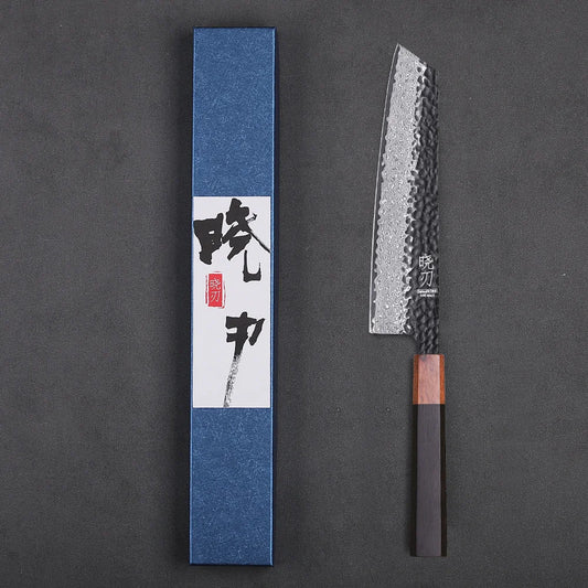 Couteau Kiritsuke Japonais 67 Couches Damas – Lame 20,7 cm Ultra Tranchante, Manche Bois de Rose avec son étui