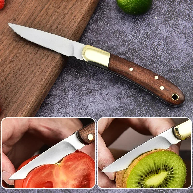 Couteau pliant à manche en bois facile à transporter, idéal pour couper des fruits et légumes en cuisine