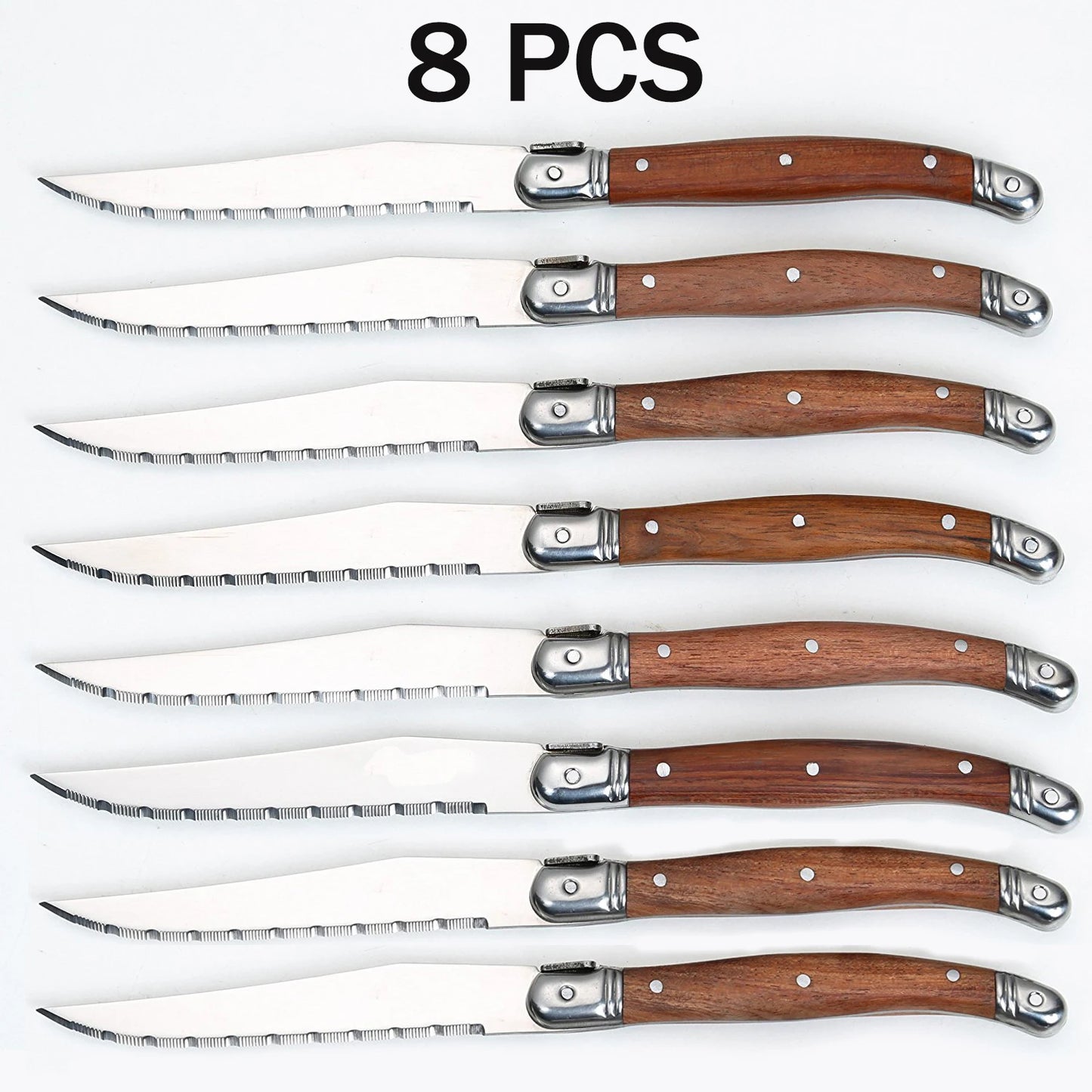 Ensemble de 8 Couteaux à Steak Forgés Main avec poignées en bois pour une coupe précise des viandes