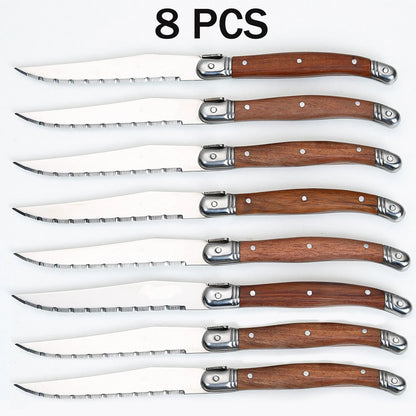 Ensemble de 8 Couteaux à Steak Forgés Main avec poignées en bois pour une coupe précise des viandes