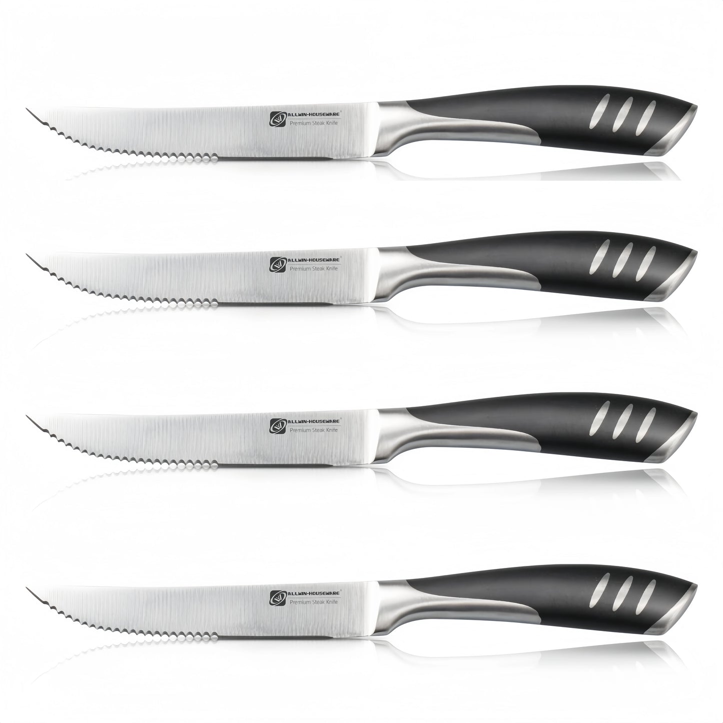 Ensemble de 4 Couteaux & Fourchettes Inox Lames Tranchantes Ergonomiques avec poignées en plastique noir