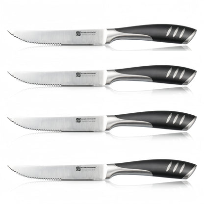 Ensemble de 4 Couteaux & Fourchettes Inox Lames Tranchantes Ergonomiques avec poignées en plastique noir