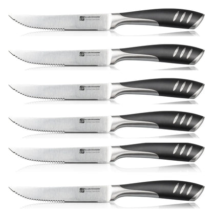 Set de 6 Couteaux & Fourchettes Inox Lames Tranchantes Ergonomiques avec poignées antidérapantes