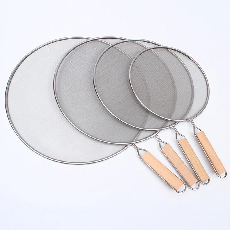 Couvercle Anti-Projections Inox – 21 à 33 cm avec poignée en bois, protège des éclaboussures en cuisine